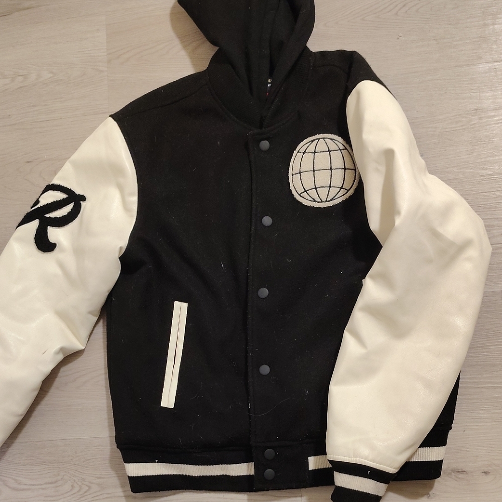 SOLD - Point Zero Black and Cream Varsity Jacket